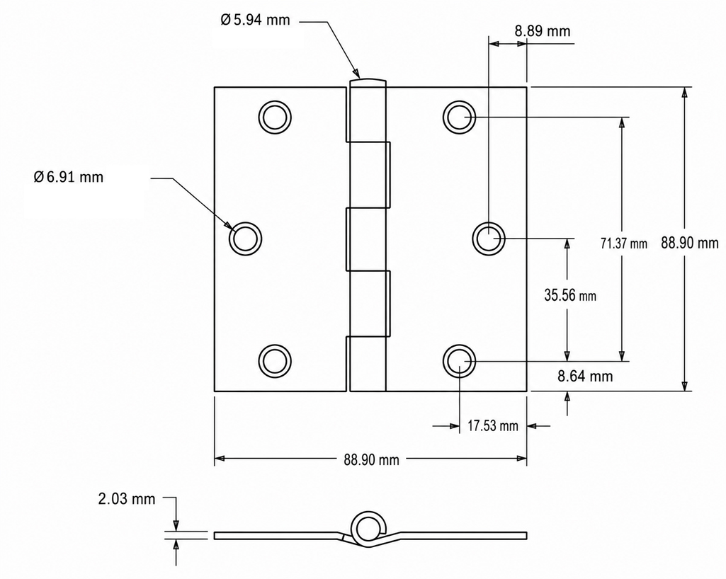 DH-A008 Ball Bearing Hinge Dimensions DH-A008 Ball Bearing Hinge