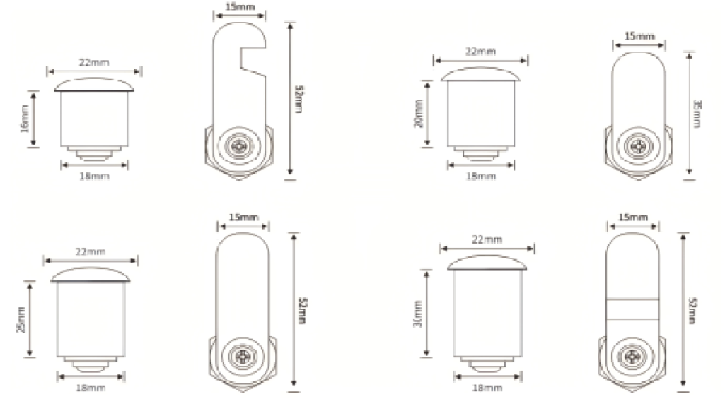 FL-CF13/14/15/16 Cabinet Cam Lock Dimensions FL-CF13/14/15/16 Cabinet Cam Lock Dimensions